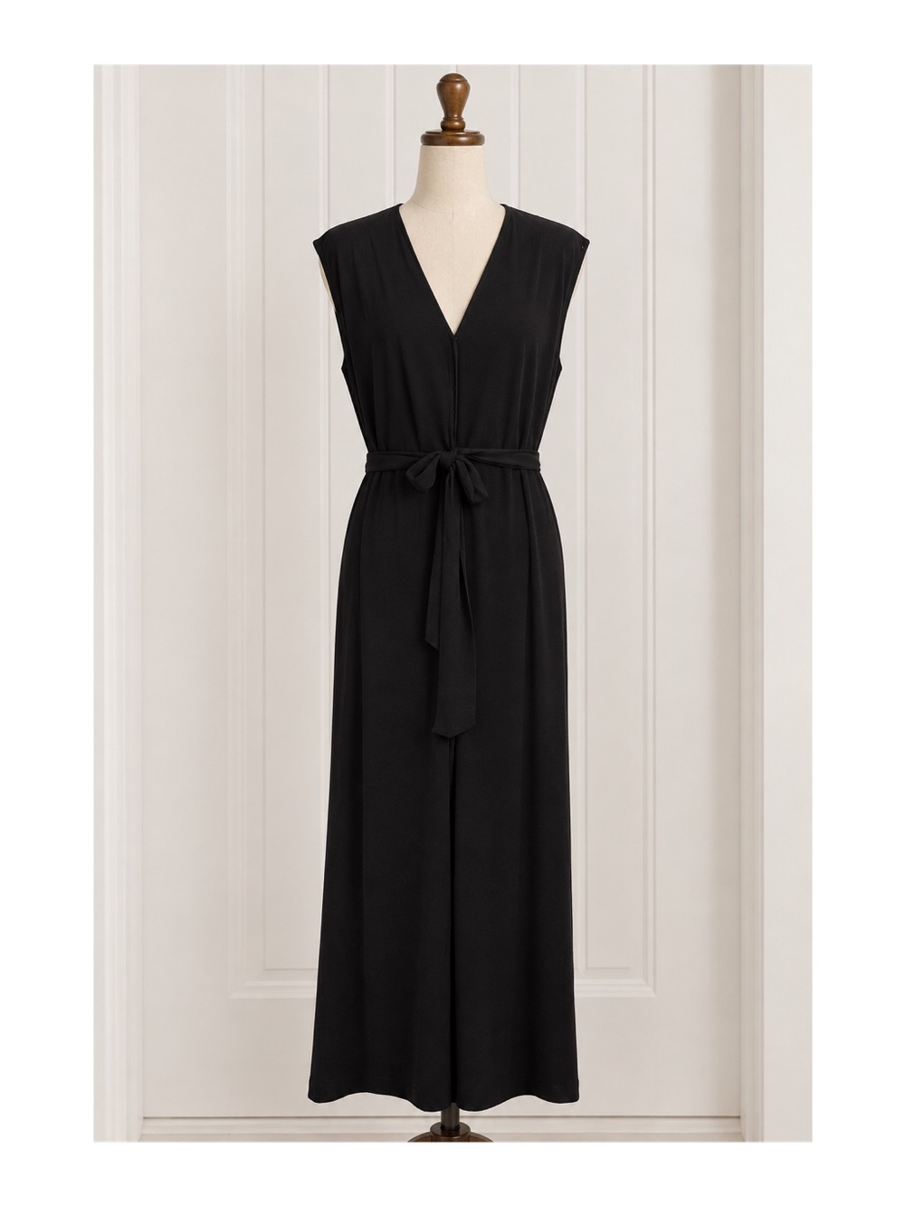 Michael Kors Black Sleeveless Maxi Jumpsuit With Tie Belt Large